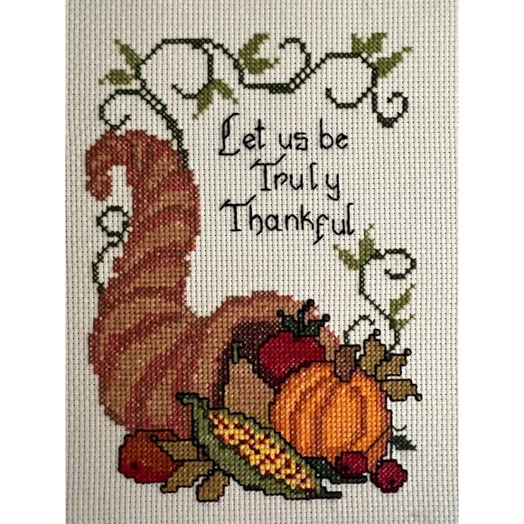 1950s Vintage Thanksgiving Harvest Cornucopia Needlepoint Art Print Piece - Picture 3 of 5
